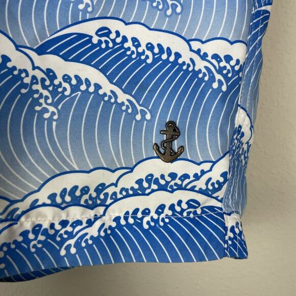 Retromarine New York Men's Board Shorts Size 36 Blue Wave Print, Mesh Lined, Zip - Picture 2 of 9